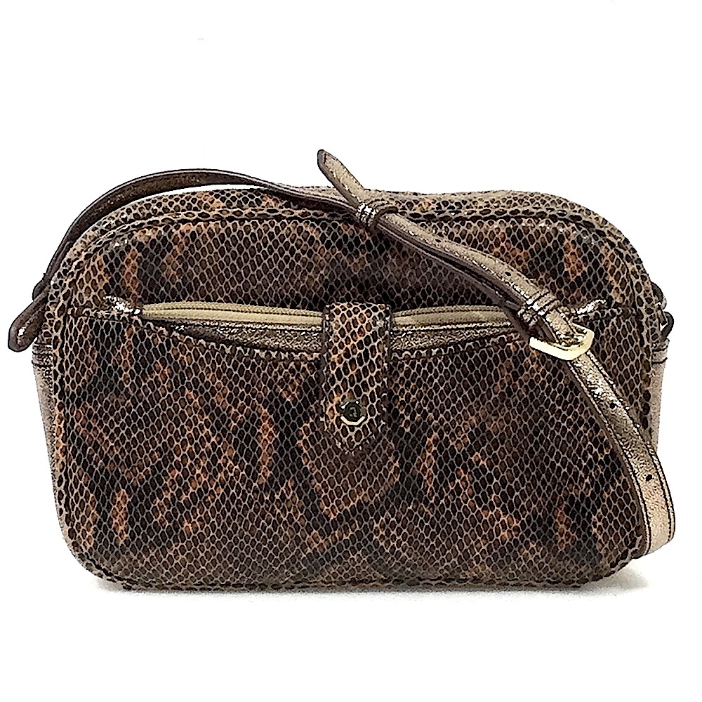 G.I.L.I. Leather Reptile Crossbody Bag with Metallic Gold Wallet